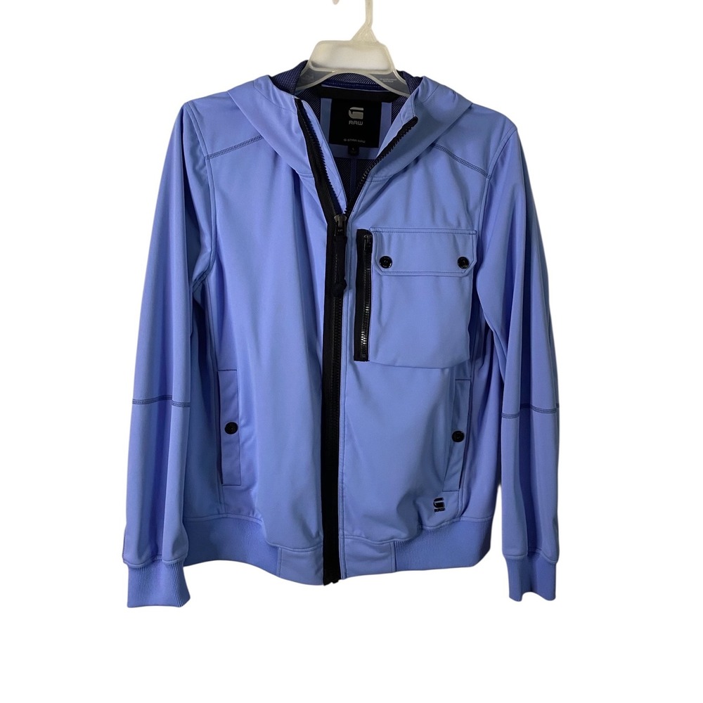 G-Star Raw Desert Storm Softshell Jacket Mens Large Blue Hooded Zip D18945-C082